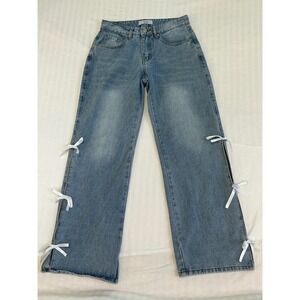 Rise Supply Co Light Wash Wide Leg Jeans with Side Bows Size 3 RS5SJ008-CS-Y435